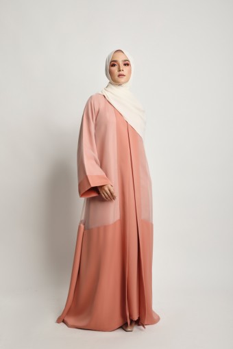 Adwa Overlay Abaya Dress Peach Orange